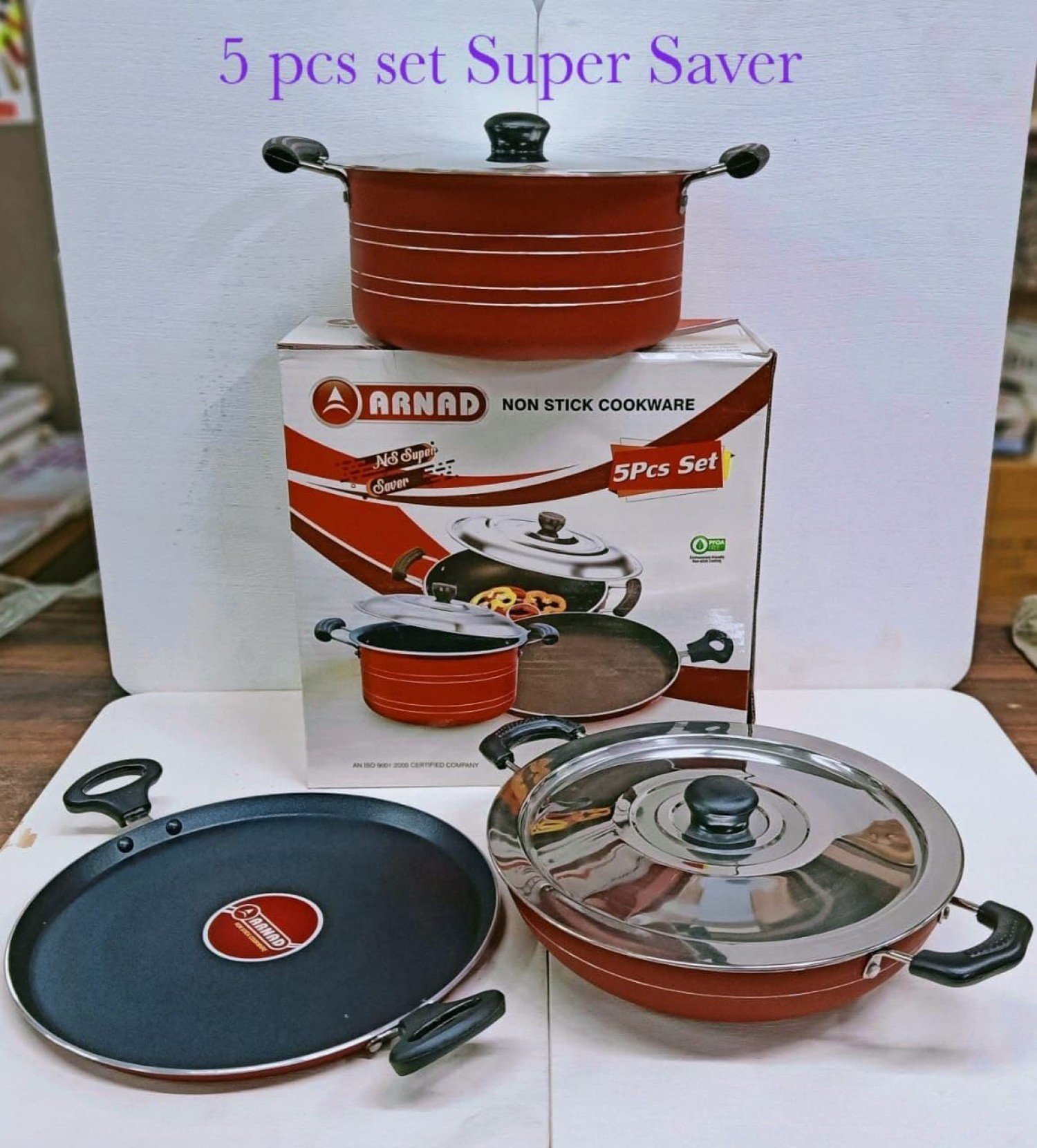 Super Saver 5pc*Dual Tawa+280mm Kdai+5ltr casserole S.S.Lid 2